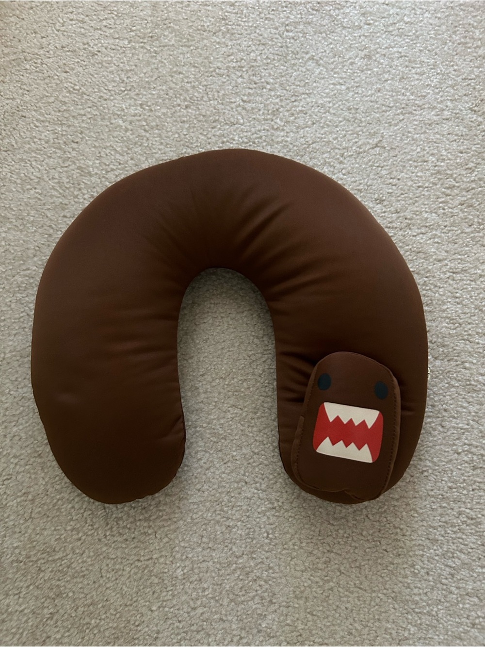 Brown Kids Neck Pillow with Domo Character Accent